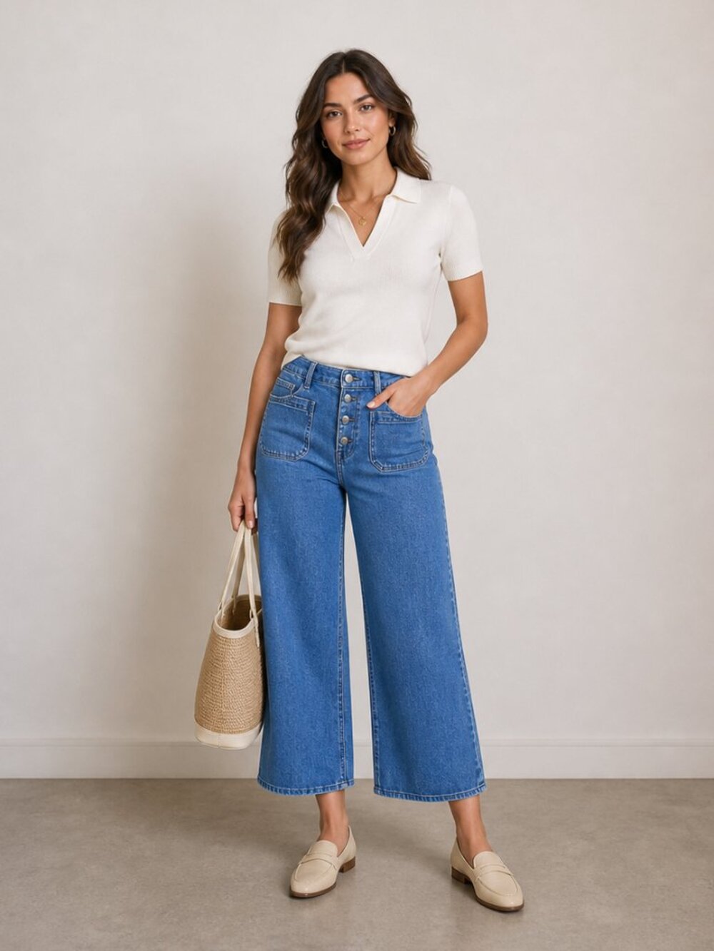 Point Sur Wide Leg Crop Jeans Size 29 Blue High Rise Button Fly J.Crew Denim